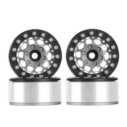 4PCS 1.55 Inch Aluminum Alloy Metal 10Holes Beadlock Wheel Rim Hubs Replacement Accessory for Tamiya AX90069 D90 TF2 CC01 CC02 1/10 RC Crawler Car Upgrade Parts(B-Black Gray) - color: B-Black Gray