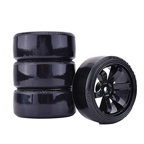 4Pcs 63mm RC Drift Car Tires Hard Tyres Plastic Wheel Rims for 1/10 On-Road Drifting Car for HSP Tamiya HPI Kyosho Spare Parts(Black) - color: Black