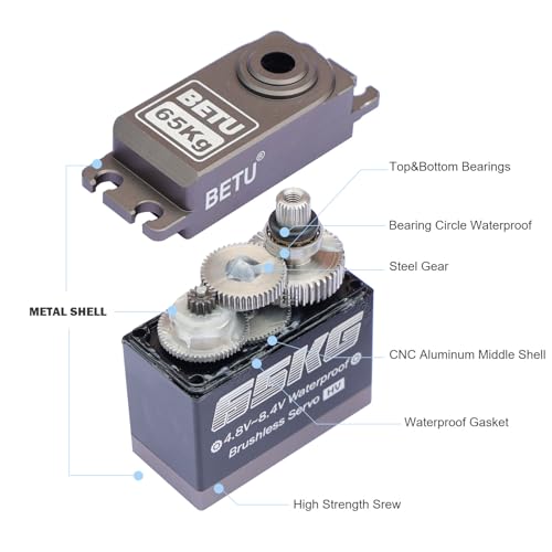 65KG Servo Motor High Torque Metal Gear for 1/6 1/8 1/10 1/12 RC Car | Waterpoof, Brushless Servo, Standard Size, Quiet, Great digital Servo for RC Robot Boat