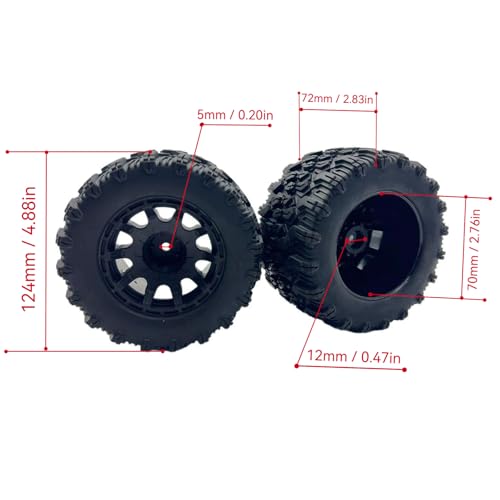 Preglued Larger RC 2.8" Monster Truck Tires and Wheels Mounted 12mm Hex for 1/10 Traxxas Stampede Rustler VXL 4x4 2WD Redcat Volcano EPX Pro-Upgrade 1/10 Scale RC Truck Tires Wheels MT Tyres - style: 2.8 RC truck tires 1/10