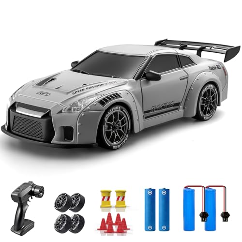 RC Drift Car, 1:24 Remote Control Car for Kids, 20KM/H 4WD High Speed RC Cars with LED Lights, Two Batteries, Extra Drifting Tires, Vehicle for Adults Boys Girls - color: S815 Light Gray