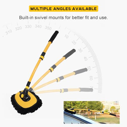 Car Wash Brush Kit, 40" Auto Wash Mop with 15° Curved Extendable Long Handle, Soft Scratch-Free Car Cleaning Mop Mitt to Clean Your Car Shine Like New, Car Accessories (Black+Yellow) - color: Black+yellow