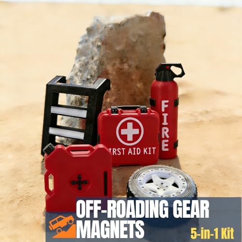 Mini Off-Roading Essential Gear Bumper Magnets,Wobbly Wadder Magnetic Little Ladder 5-in-1 Kit for Offroad Fans, Funny SUV Truck Emblems Sticker - color: Red Aid Box 5in1 Set