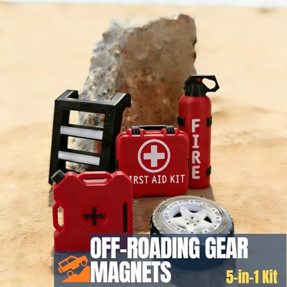 Mini Off-Roading Essential Gear Bumper Magnets,Wobbly Wadder Magnetic Little Ladder 5-in-1 Kit for Offroad Fans, Funny SUV Truck Emblems Sticker - color: Red Aid Box 5in1 Set