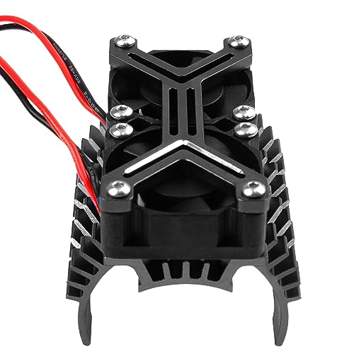 Motor Heatsink Dual Cooling Fan 40-42mm Compatible with 1/7 1/8 Arrma Traxxas RC Car Fit 4068 4074 4082 4268 4274 Motors (Black) - color: Black