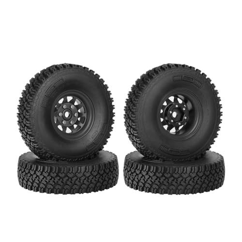 4PCS 1.55 Inch Beadlock Metal Wheel Rim and Rubber Tires Set for 1/10 RC Rock Crawler Car for Axial AX90069 D90 TF2 Tamiya CC01 LC70(90mm-10Holes Black) - color: 90mm-10holes Black