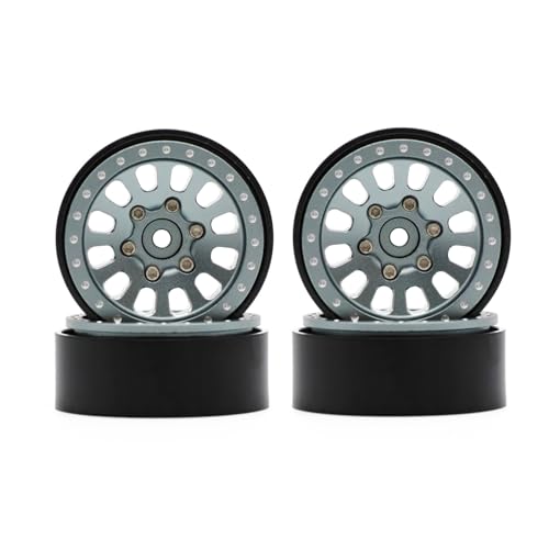 1.3” Brass Beadlock Wheels, -5.40mm Offset CNC 7 mm Hex Rims for 1/18 1/24 RC Crawler TRX4M, Axial SCX24 AX24, Redcat Ascent-18, FMS FCX24, 4 pcs, Gunmetal Gray - color: Gunmetal-gray
