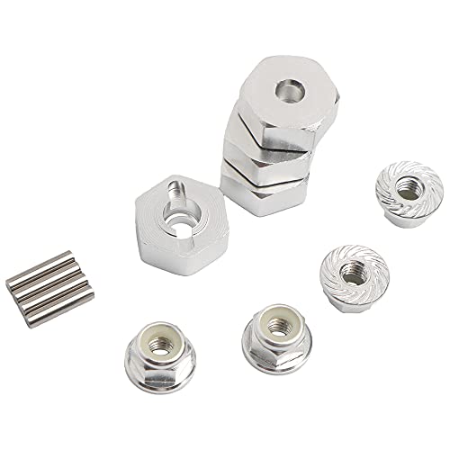 12mm Wheel Hex Hubs Drive Adapter 5mm Thick & Flange M4 Lock Nuts Aluminum for Redcat Axial HSP WLtoys Himoto RC Truck Model Car Upgrade Parts (Silver) - color: Silver