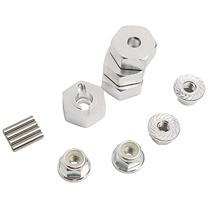 12mm Wheel Hex Hubs Drive Adapter 5mm Thick & Flange M4 Lock Nuts Aluminum for Redcat Axial HSP WLtoys Himoto RC Truck Model Car Upgrade Parts (Silver) - color: Silver