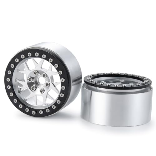 MOHERO 2.2 inches RC Beadlock Wheels/Rims for 1/10 Scale Rc Crawler Car Wraith 90018 Pack of 4 (Silver+Black) - color: Silver+black