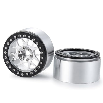 MOHERO 2.2 inches RC Beadlock Wheels/Rims for 1/10 Scale Rc Crawler Car Wraith 90018 Pack of 4 (Silver+Black) - color: Silver+black