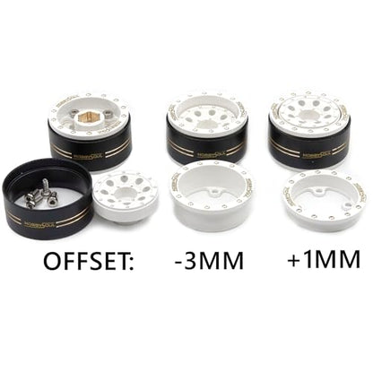 Adjustable Offset 1.0 Beadlock Wheels Brass Rims Negative Offset 44g/Rim for RC Micro Crawler 1/18 TRX4M 1/24 Axial SCX24 90081, (4-Pack, HS701451) - color: White