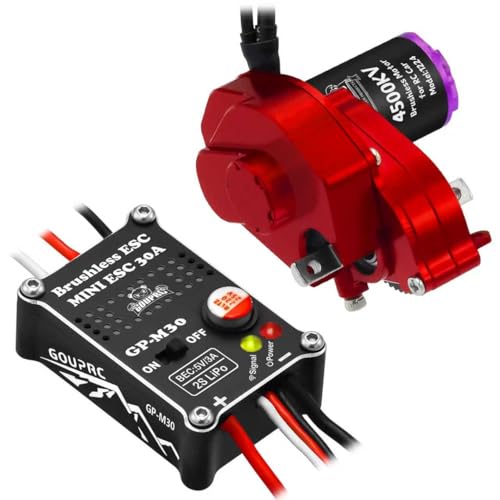 GOUPRC 1224 4500KV Brushless Outrunner Motor with Transmission & Upgrade 30A Brushless Esc for SCX24 RC Crawler Axial 1/24 RC Car Truck - style: Red Transmission