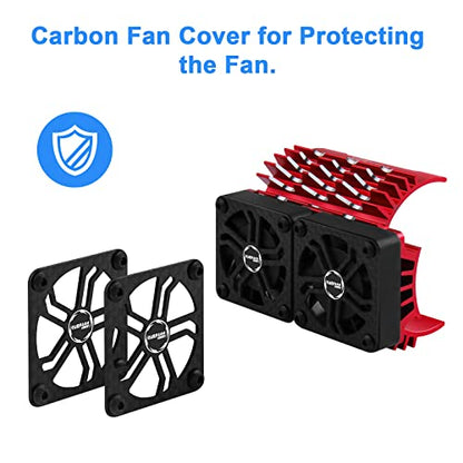 40mm Twin RC Fans Surpass Hobby 1/5 16000 RPM RC Motor Cooling Fans w/Metal Heatsink for Diameter 55-58mm Motor Compatible with 1/5 1/6 Scale RC Car Truck-Red