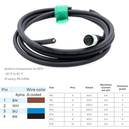 M12 A-Coded 4-pin Female Power Supply Cable to Open for Absolute Encoder Multiturn Industrial Automation DeviceNet CANopen IO Module Fieldbus 100m - color: 4 pin female to open, size: 100m