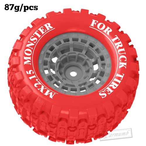 100 * 52MM 1/16 RC Monster Truck Tires 12mm Hex Adapters All-Terrain Traction Tires fit for Mini Maxx/Mini XRT, MJX 16207/16208/16209/16210,HSP 94186,E-Revo,L0S1,1/18 Mini LMT,Red&Grey - color: Red&Grey(4pcs)