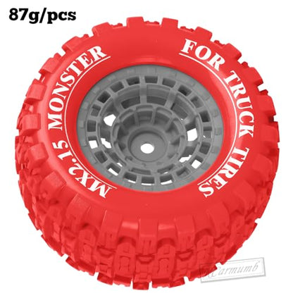 100 * 52MM 1/16 RC Monster Truck Tires 12mm Hex Adapters All-Terrain Traction Tires fit for Mini Maxx/Mini XRT, MJX 16207/16208/16209/16210,HSP 94186,E-Revo,L0S1,1/18 Mini LMT,Red&Grey - color: Red&Grey(4pcs)