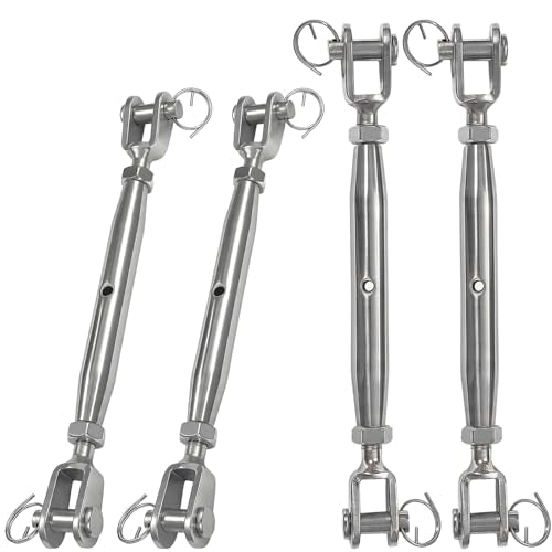 4 PCS 1/4" (M6) 304 Stainless Steel Turnbuckle, Heavy Duty Turnbuckles Closed Body Jaw and Jaw Turnbuckles for Cables Wire Rope Tension, Shade Sail, Industrial Grade Rigging Screw - size: 4PCS-M6-UU