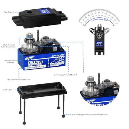 2PCS 12kg Low Profile Servo RC Digital Servo High Torque Full Metal Gear & Steering Servo Arm for 1/10 RC Car - size: 12KG Low Profile Servo-2PCS