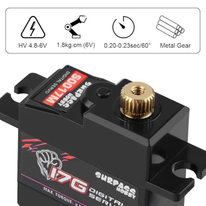 GLOBCAT 17g Metal Digital Servo with Arms for 1/16 Hyper Go | Fits Hyper Go H16BM H16GT H16DR 16207 16208 16209 16210