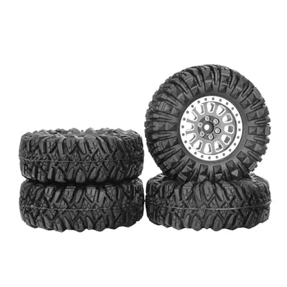 4PCS 1.3" Aluminum Alloy Beadlock Wheel Rims All-Terrain Tyre 70mm Rubber Tires Set with 5mm & 7mm Hex for 1/12 1/14 1/18 1/24 RC Rock Crawler Car Upgrade Parts (D-Gray) - color: D-gray