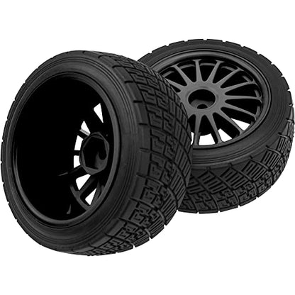 80mm/3.14" Rubber Tires & Plastic Wheel Rims 2.2 Inch 12mm Hex Hub Compatible with 1/10 HPI WR8 Off-Road Rally 1/14 WLtoys 124019 144001 1/16 Redcat Volcano RC Buggy (Black) - color: Black