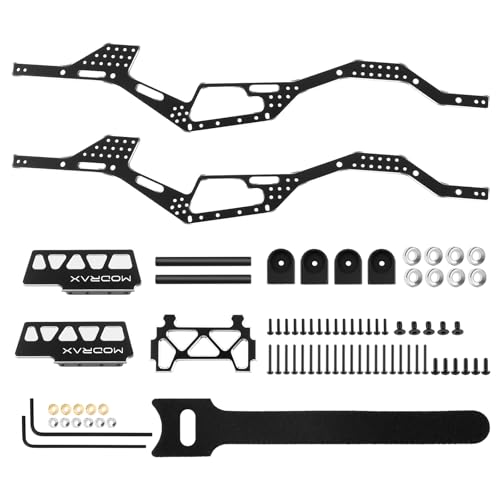 Alum LCG Chassis & Brass Skid Plate, 12° Angled 133mm Wb for SCX24 | Supports Multi-point Shock Installation, Integrated Bracket, For SCX24 Bronco JLU C10 4Runner