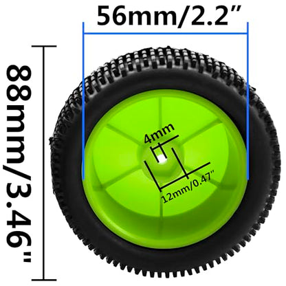 OD 88mm/3.46" Rubber Tire Front Rear Tyre & Plastic Wheel Rims 12mm Hex Hub Compatible with Redcat Tornado Shockwave HPI HSP Kyosho Losi 1/10 Scale Off Road Buggy (Green) - color: Green