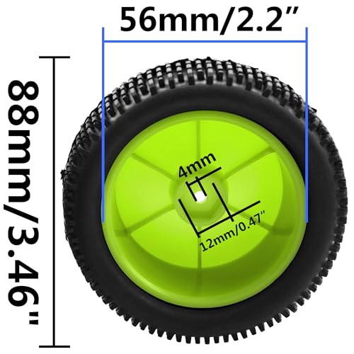 OD 88mm/3.46" Rubber Tire Front Rear Tyre & Plastic Wheel Rims 12mm Hex Hub Compatible with Redcat Tornado Shockwave HPI HSP Kyosho Losi 1/10 Scale Off Road Buggy (Green) - color: Green