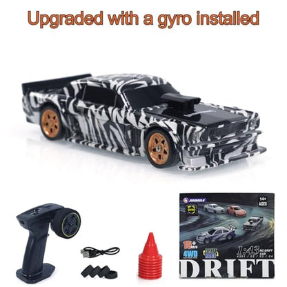 TOUCAN RC HOBBY 1:43 Ready to Run Race Car Gyro Drift Car 4WD Traffic Cones Mini Toy for Men(White Black) - color: White Black