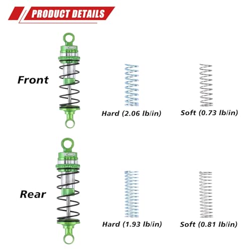 RCAWD Alloy Front Rear Shock for Losi 1/16 Mini-B 1/18 Mini-T Shocks Series Upgrades Part Green - color: Green