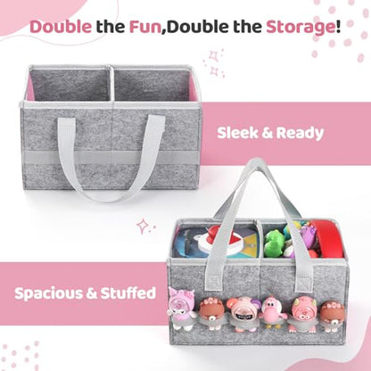Carrying Case for Toniebox Starter Set and Tonies Figurines, Travel Felt Cloth Musical Toy Folding Bag for Toniebox 2 & Accessories (Pink) - color: Pink