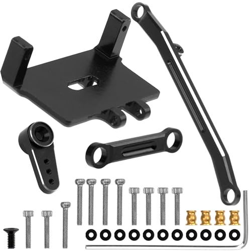 ShareGoo Aluminum Servo Mount Servo Horn w/Steering Link Set Upgrade Parts Compatible with Emax ES08MA II Servos Axial SCX24 1/24 RC Crawler (Black) - color: Black