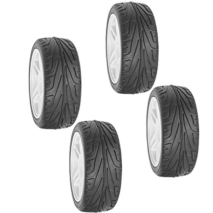 OD 2.67" Rubber Tires & 12mm Hex Hub Plastic Wheel Rims Compatible with HSP Tamiya HPI Kyosho 1/10 On-Road Touring Car,WLtoys 1/14 144001 RC Buggy (White)