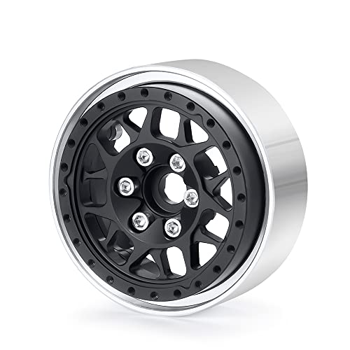 RCLIONS 1.9inch Beadlock Wheels Aluminum Rims for AXIAL SCX10 TRX4 1/10th - color: Black