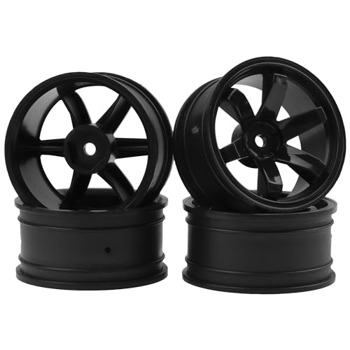 4Pack HIRCQOO RC Plastic Wheel Rims 12mm Hex Hub OD 52mm Compatible with 1/10 On-Road Racing Touring Drift Car Tamiya TT-01 Kyosho RedCat Sakura D4 XIS HSP 1/10 RC Scales,Width 26mm (Black)
