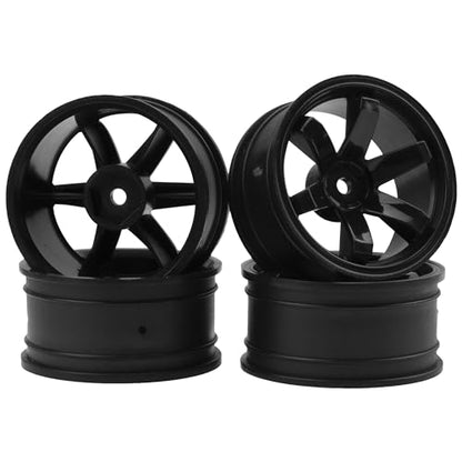 4Pack HIRCQOO RC Plastic Wheel Rims 12mm Hex Hub OD 52mm Compatible with 1/10 On-Road Racing Touring Drift Car Tamiya TT-01 Kyosho RedCat Sakura D4 XIS HSP 1/10 RC Scales,Width 26mm (Black)