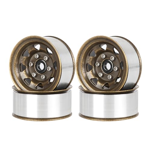 4PCS 1.55 inch Metal Beadlock Wheel Hub RC Car Aluminum Alloy Wheel Rim for 1/10 RC Crawler Car for Axial 90069 D90 TF2 Tamiya CC01 CC02 LC70 LC80 MST(Bronze) - color: Bronze