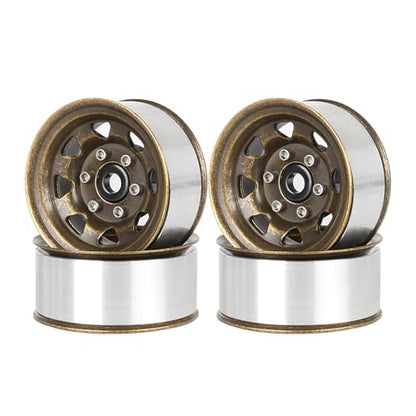 4PCS 1.55 inch Metal Beadlock Wheel Hub RC Car Aluminum Alloy Wheel Rim for 1/10 RC Crawler Car for Axial 90069 D90 TF2 Tamiya CC01 CC02 LC70 LC80 MST(Bronze) - color: Bronze