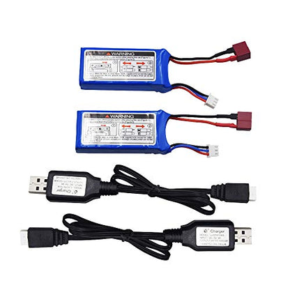 Blomiky 2 Pack 7.4V 1500mAh 40C Lipo 11.1Wh Rechargeable Battery T Plug and USB Cable Suitable for 9005E 300E 302E 9155 9156 and WLtoys A979-B 12428 4WD RC Trucks /12428 Battery 2 Pack
