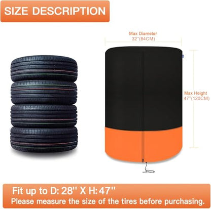 Kayme Tire Cover, Large Tire Storage Bag, Seasonal Spare Tire Storage Cover, Durable Tire Bags Used in Trucks, SUV, Trailer Sun Rain Snow Protection, Fit 32 Inch Tire Diameter-Black Orange | Heavy 420D Oxford, Full Waterproof PVC Layer, All Weather Sun Ra