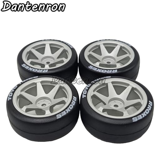 1/10 RC Drift Aluminum Wheels and Tires OD 65mm 1/12 Hard Drift Racing Tyres 12mm Hex for 1:10 Rally Street On Road Touring Car Tamiya TT01 TT02 XV01 TA06 A959 PTG2 KYOSHO 4PCS (Silver) - color: Silver