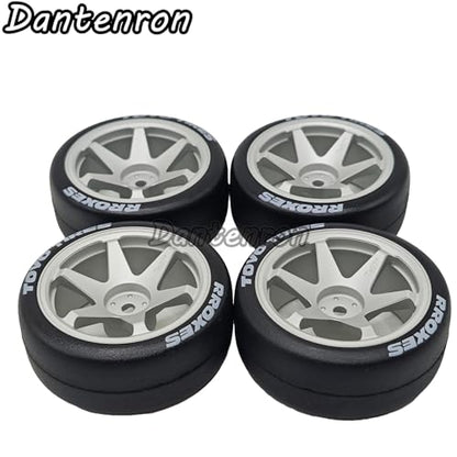 1/10 RC Drift Aluminum Wheels and Tires OD 65mm 1/12 Hard Drift Racing Tyres 12mm Hex for 1:10 Rally Street On Road Touring Car Tamiya TT01 TT02 XV01 TA06 A959 PTG2 KYOSHO 4PCS (Silver) - color: Silver