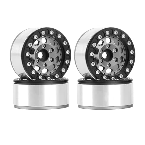 4PCS 1.55 Inch Aluminum Alloy Metal 10Holes Beadlock Wheel Rim Hubs Replacement Accessory for Tamiya AX90069 D90 TF2 CC01 CC02 1/10 RC Crawler Car Upgrade Parts(B-Black Gray) - color: B-Black Gray