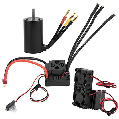 3660 3800KV Brushless Motor with 80A ESC and Aluminum Radiator Combo Set, Waterproof RC Motor for 1/8 Scale Remote Control Car, Includes Programming Card and Cooling Fan