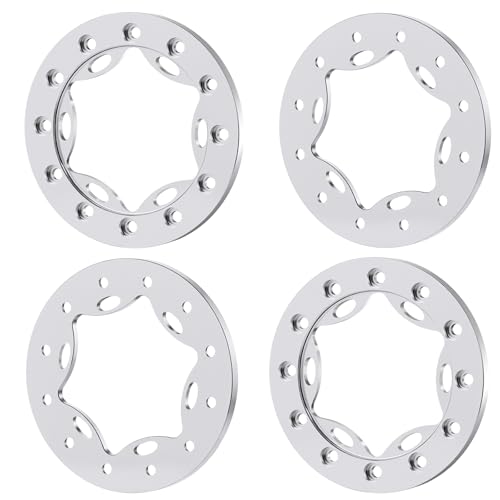 4PCS/1Set Aluminum 1.55" RC Beadlock Ring for AXIAL UTB18 D90 TF2 CC01 AX90069 MST JIMNY 1/10 RC Crawler Truck Car Wheels (Silver) - color: Silver
