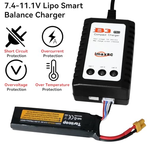B3 Lipo Battery Charger - 2S 3S RC Balance Chargers AC 7.4-11.1V 10W with XH3P XH4P Plug for RC Car Batteries Drone Boat Airplane Truck Quadcopter Airsoft SCX24 SCX10