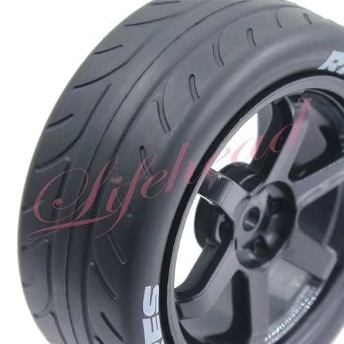 Lifehead 68mm RC On-Road Rally Car Tires and Wheels for 1/10 RC On-Road Touring Drift Car HSP Tamiya XV01 TT01 TT02B HPI Kyosho FAZER MK2 /12mm Hex - color: Black