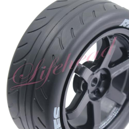 Lifehead 68mm RC On-Road Rally Car Tires and Wheels for 1/10 RC On-Road Touring Drift Car HSP Tamiya XV01 TT01 TT02B HPI Kyosho FAZER MK2 /12mm Hex - color: Black
