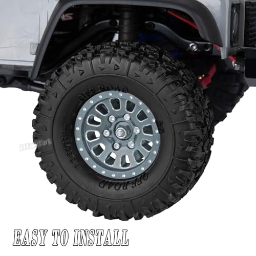 RC 1.3 in Wheel Tires for 1/18 TRX4M RC Crawler Car,Aluminum 1.3 Beadlock Wheel Rims and Rubber Tires w/Sponge,RC Truck Tires,Titanium - color: Titanium - (1.3 Tires)
